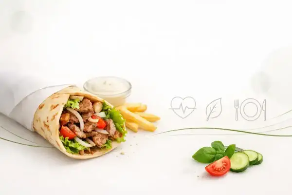 Pyszny kebab w tortilli z frytkami i sosem. Zastanawiasz się, ile kalorii ma kebab box z frytkami?